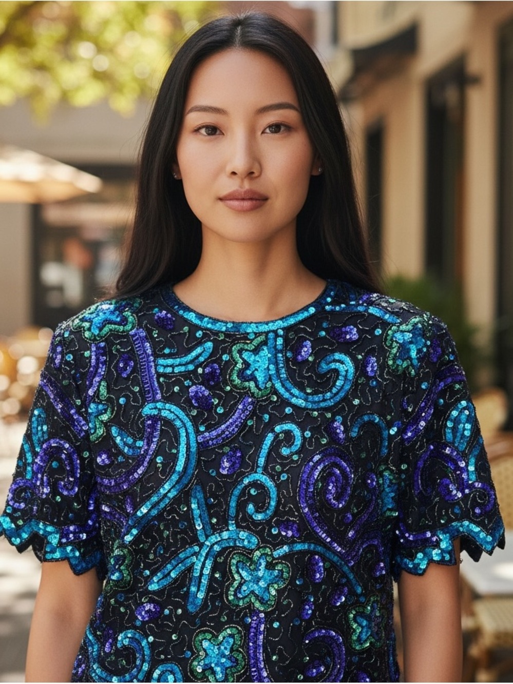 Laurence Kazar Celestial Trophy Top 80’s  VTG Silk Sequined 80’s Top Boxy Fit